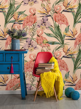 Botanical Tropical Flamingos  Wallpaper